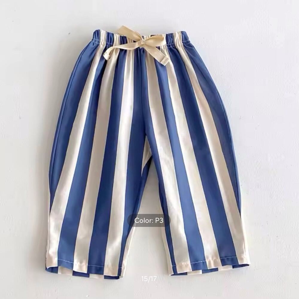 New toddler boy girl blue striped summer pants 12-18, 18-24 months
